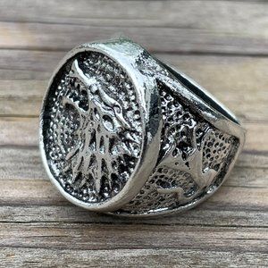 Men Ring Silver Tone DireWolf Fashion Jewelry Ring